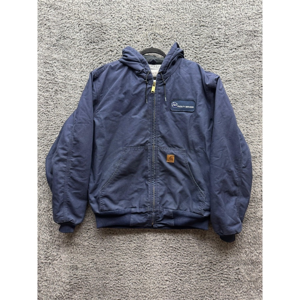 Carhartt 376-20 Canvas Hooded Full Zip Active Jacket Navy Blue Mens Size L